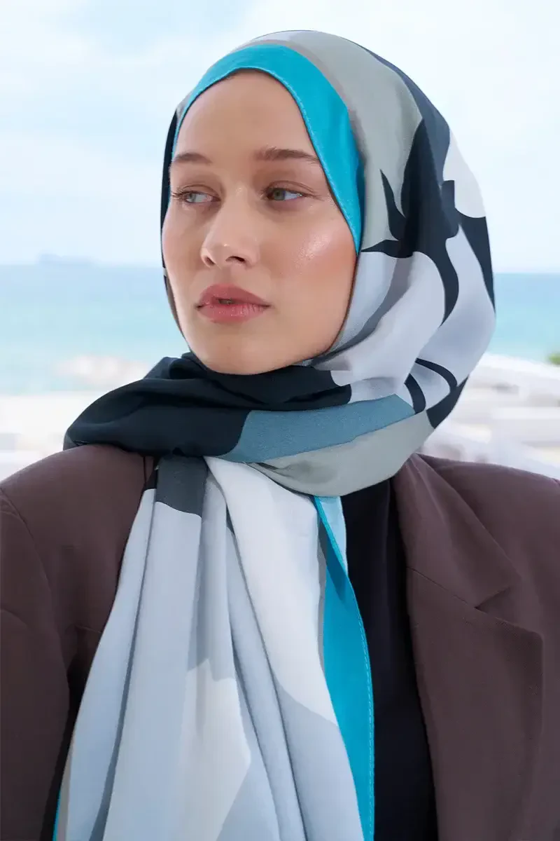 Curated Abstract Şal - Mavili Gri - ED Scarf