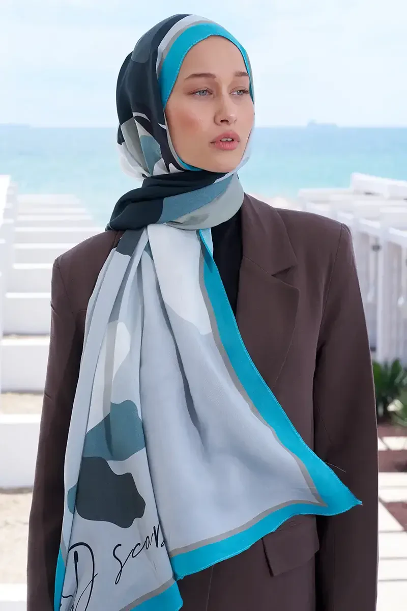 Curated Abstract Şal - Mavili Gri - ED Scarf