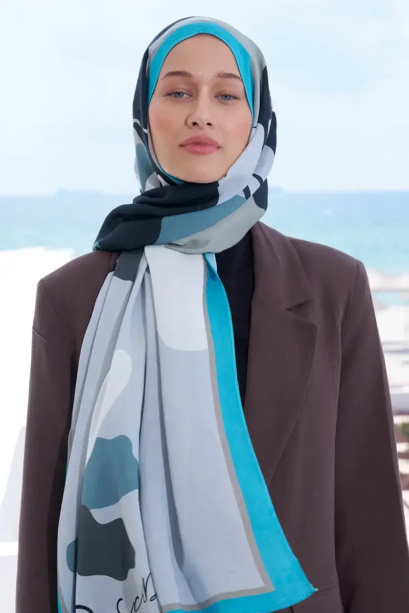 Curated Abstract Şal - Mavili Gri - ED Scarf