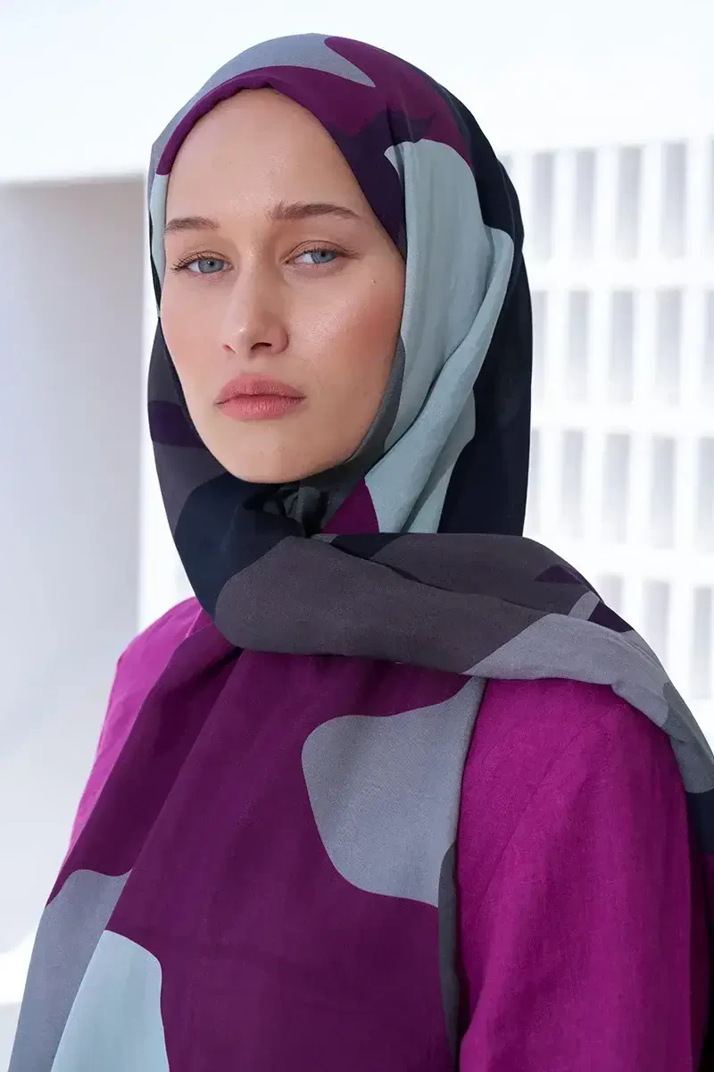 Curated Abstract Şal - Mürdüm - ED Scarf