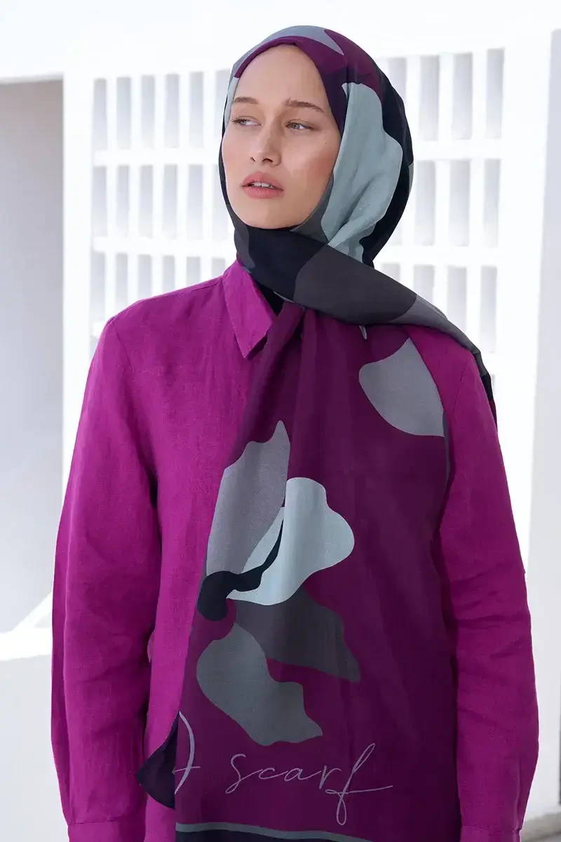 Curated Abstract Şal - Mürdüm - ED Scarf