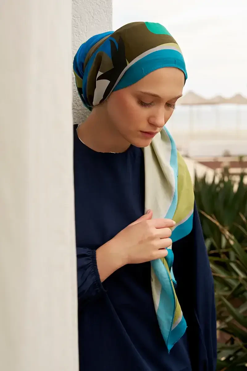 Curated Abstract Şal - Yağ Yeşili - ED Scarf