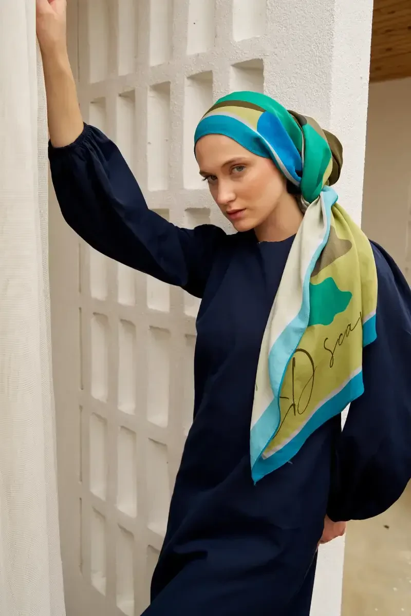 Curated Abstract Şal - Yağ Yeşili - ED Scarf
