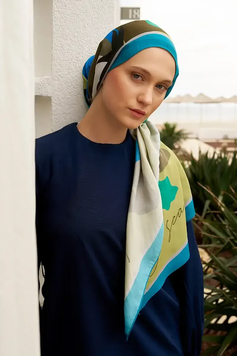 Curated Abstract Şal - Yağ Yeşili - ED Scarf