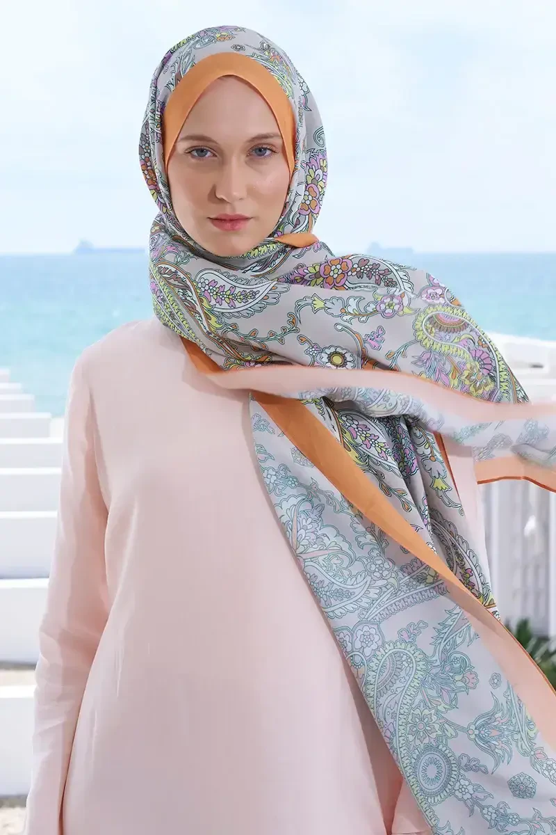 Curated Secret Garden Şal - Bej / Turuncu - ED Scarf