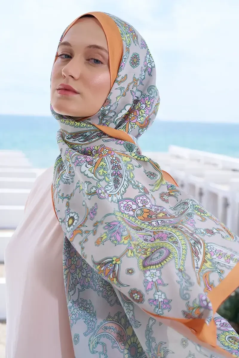 Curated Secret Garden Şal - Bej / Turuncu - ED Scarf