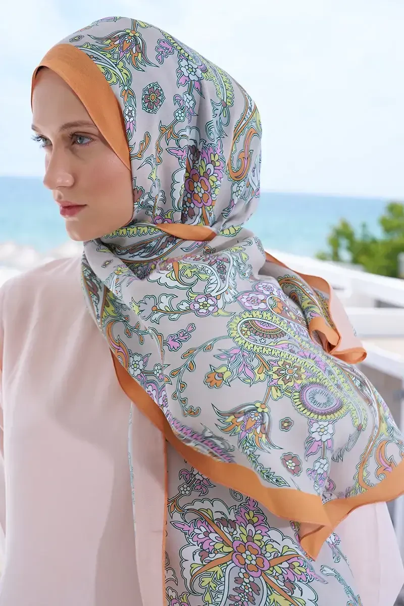 Curated Secret Garden Şal - Bej / Turuncu - ED Scarf