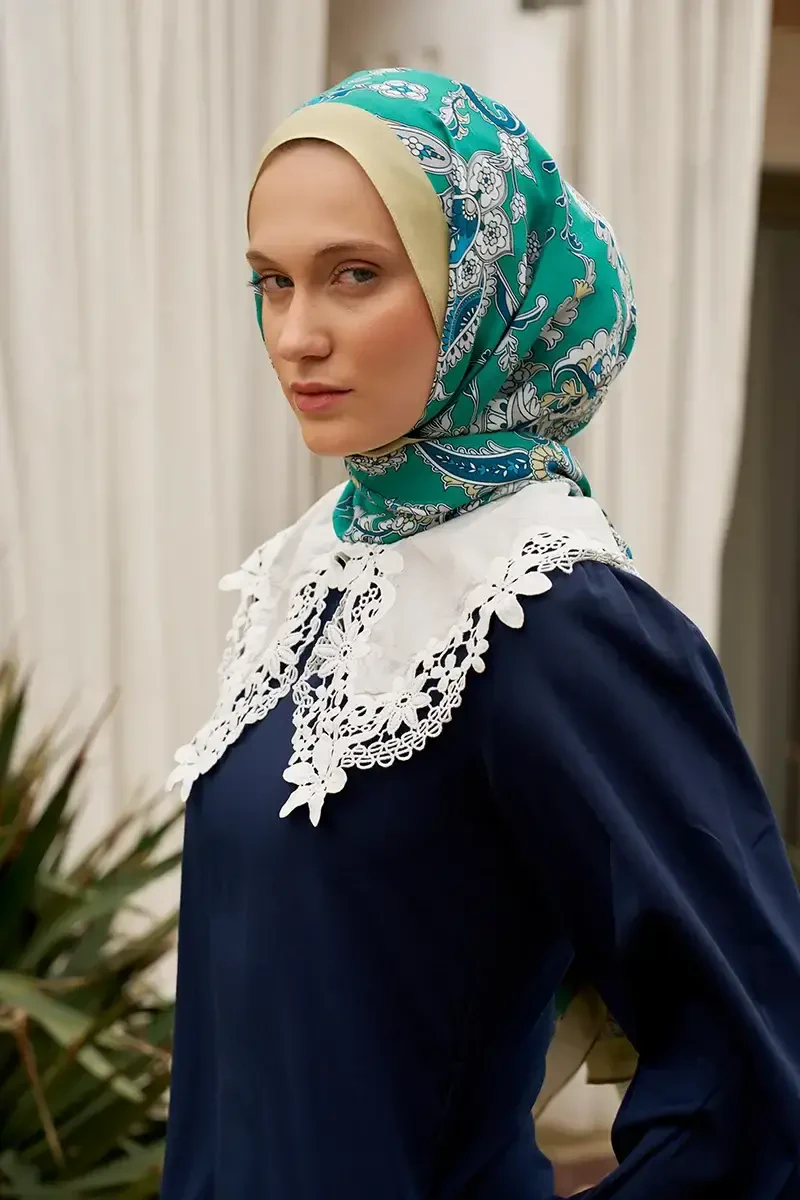 Curated Secret Garden Şal - Turkuaz - ED Scarf