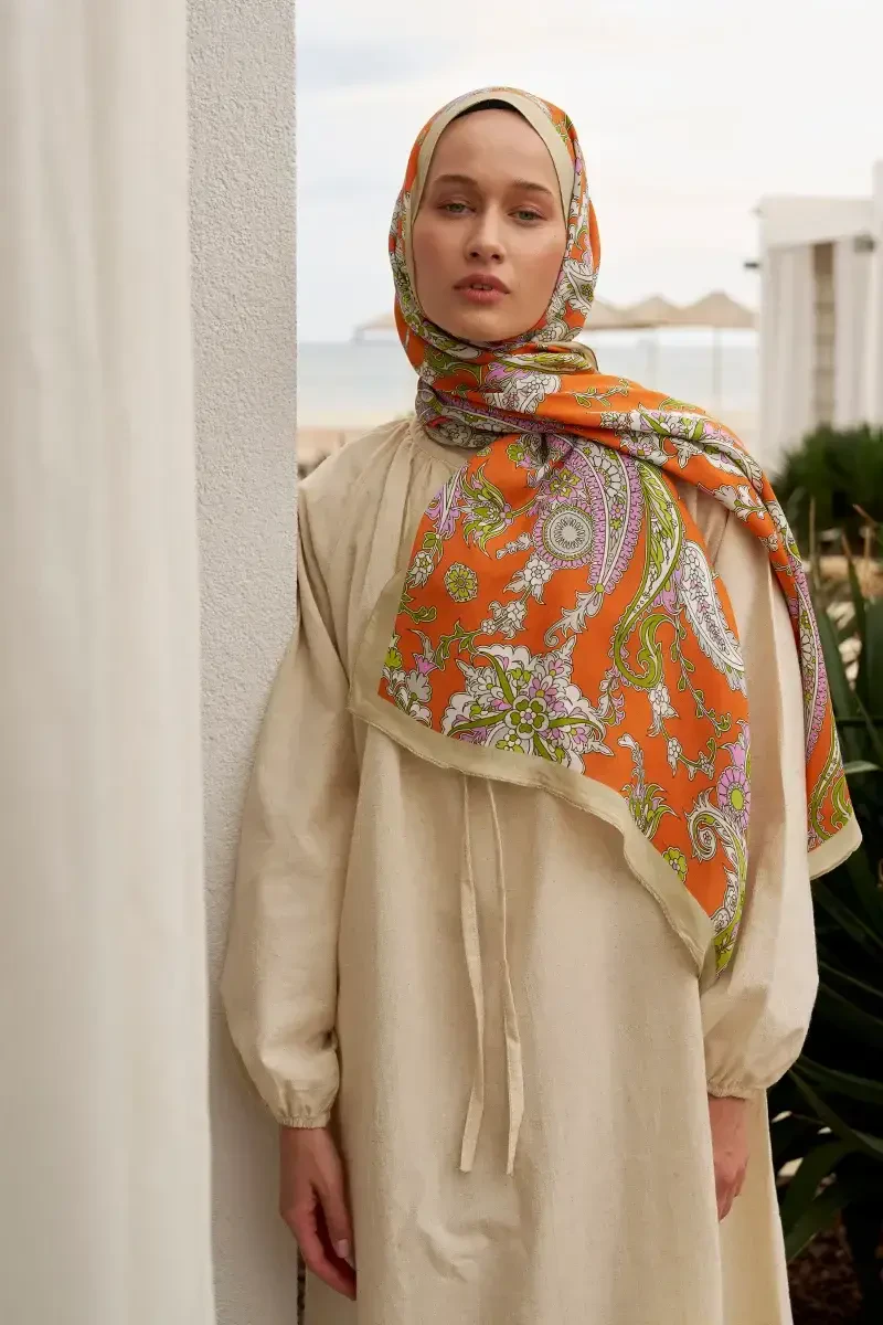 Curated Secret Garden Şal - Turuncu - ED Scarf