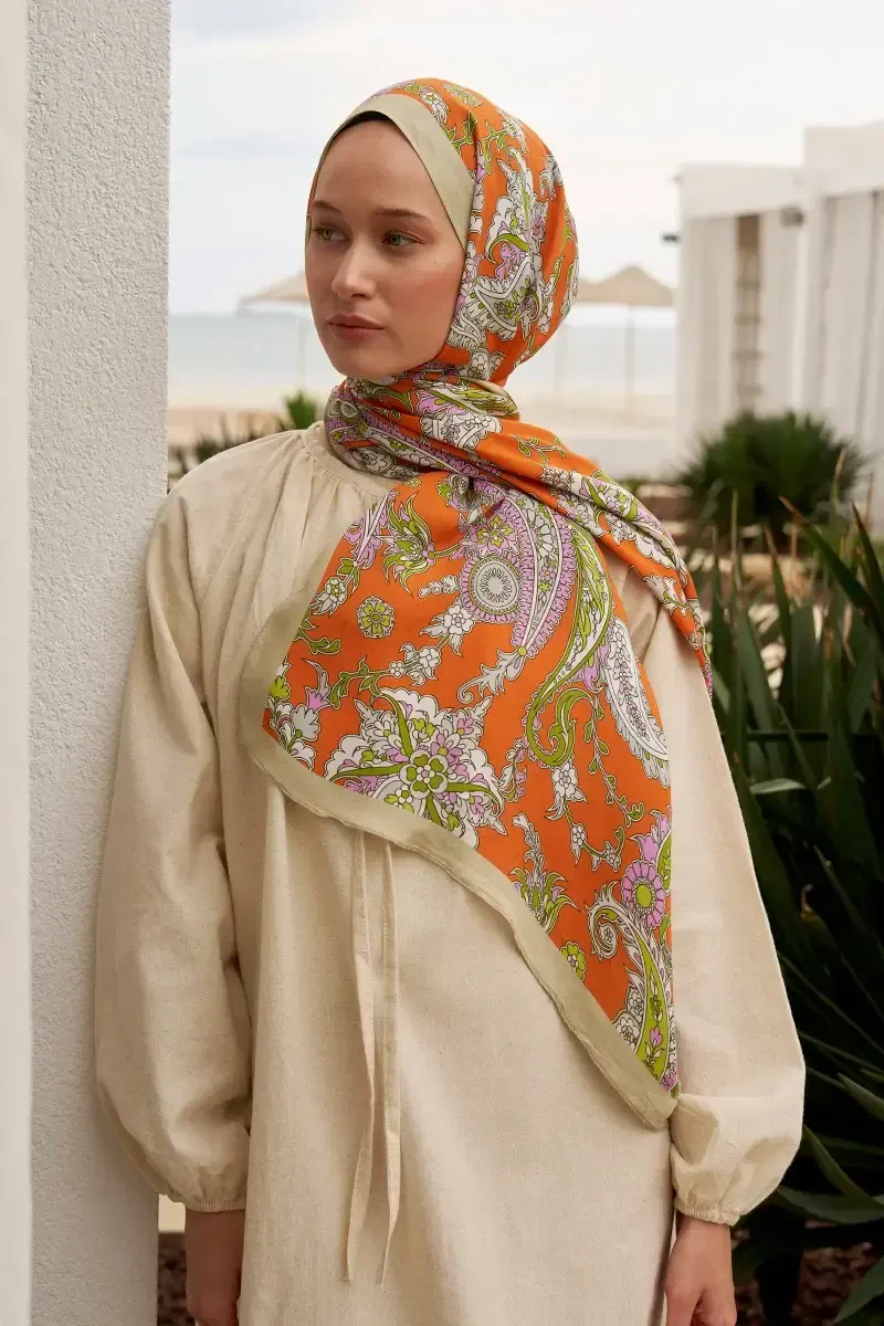 Curated Secret Garden Şal - Turuncu - ED Scarf