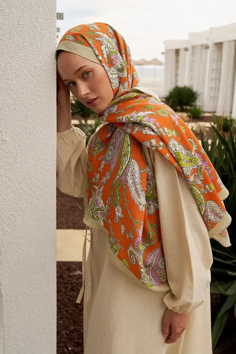 Curated Secret Garden Şal - Turuncu - ED Scarf