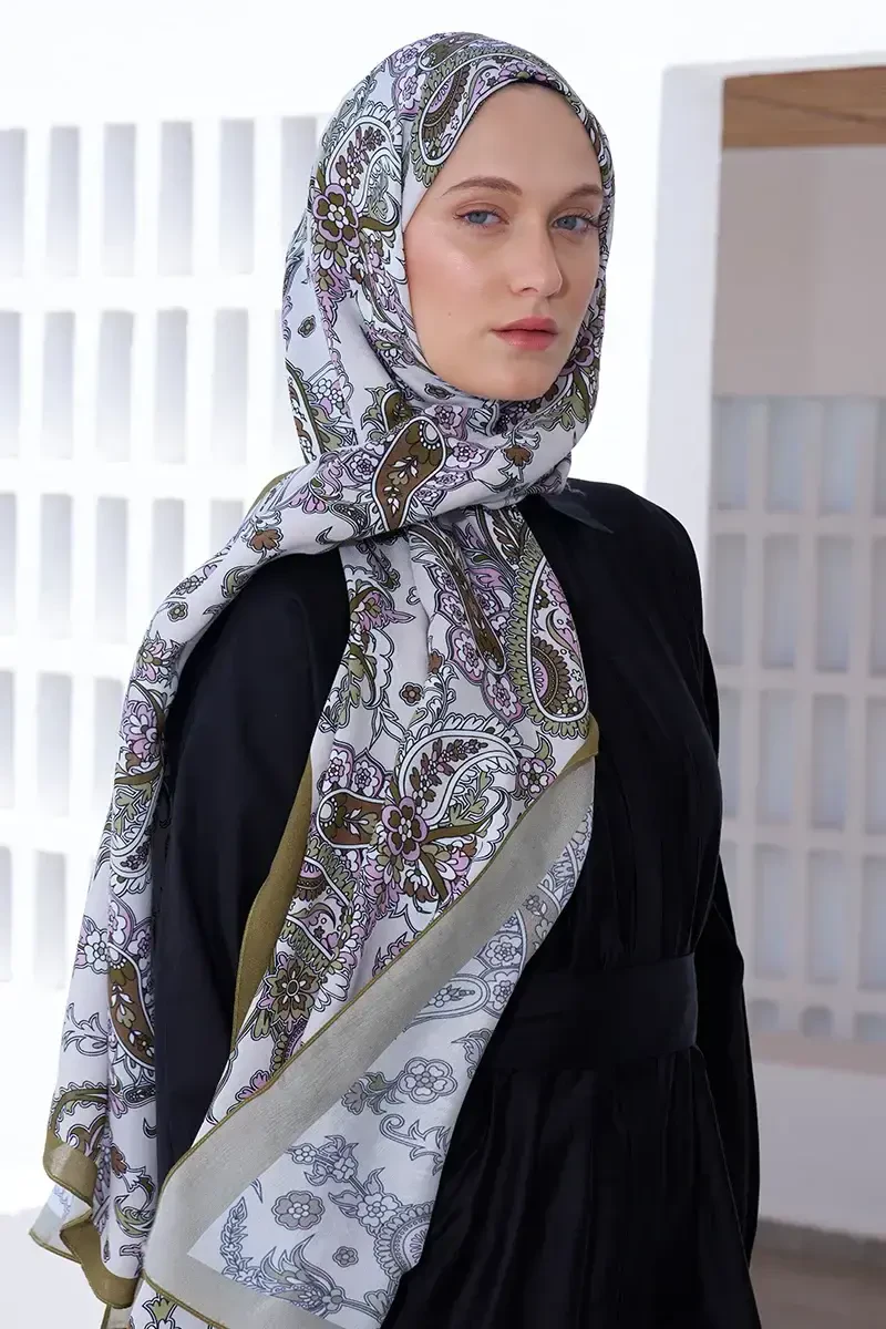 Curated Secret Garden Şal - Yağ Yeşili - ED Scarf
