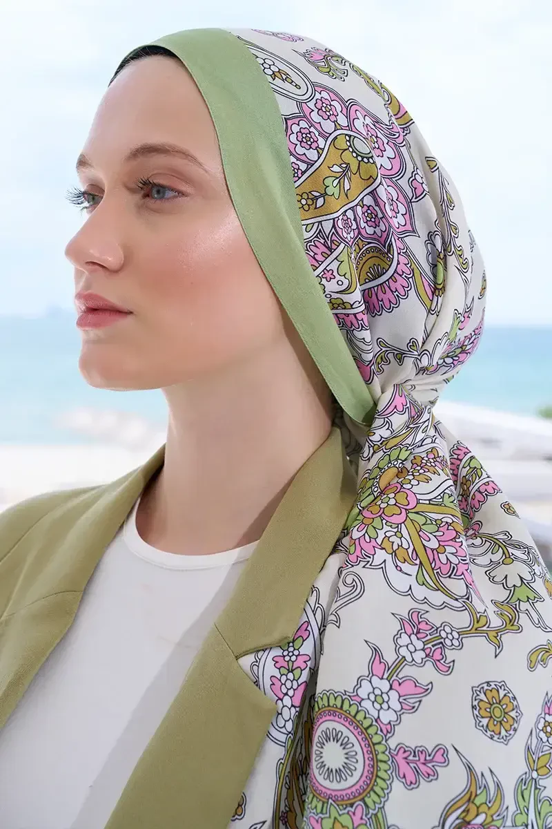 Curated Secret Garden Şal - Yeşil / Krem - ED Scarf