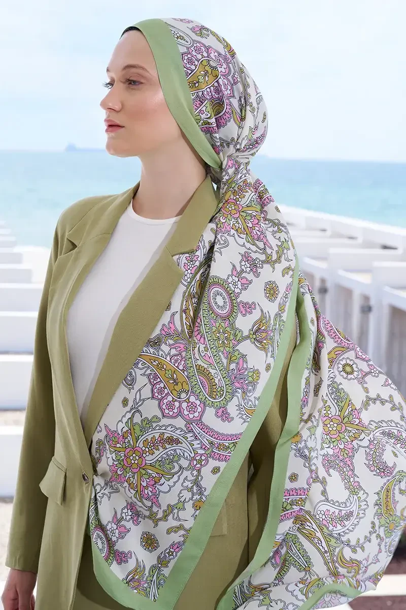 Curated Secret Garden Şal - Yeşil / Krem - ED Scarf
