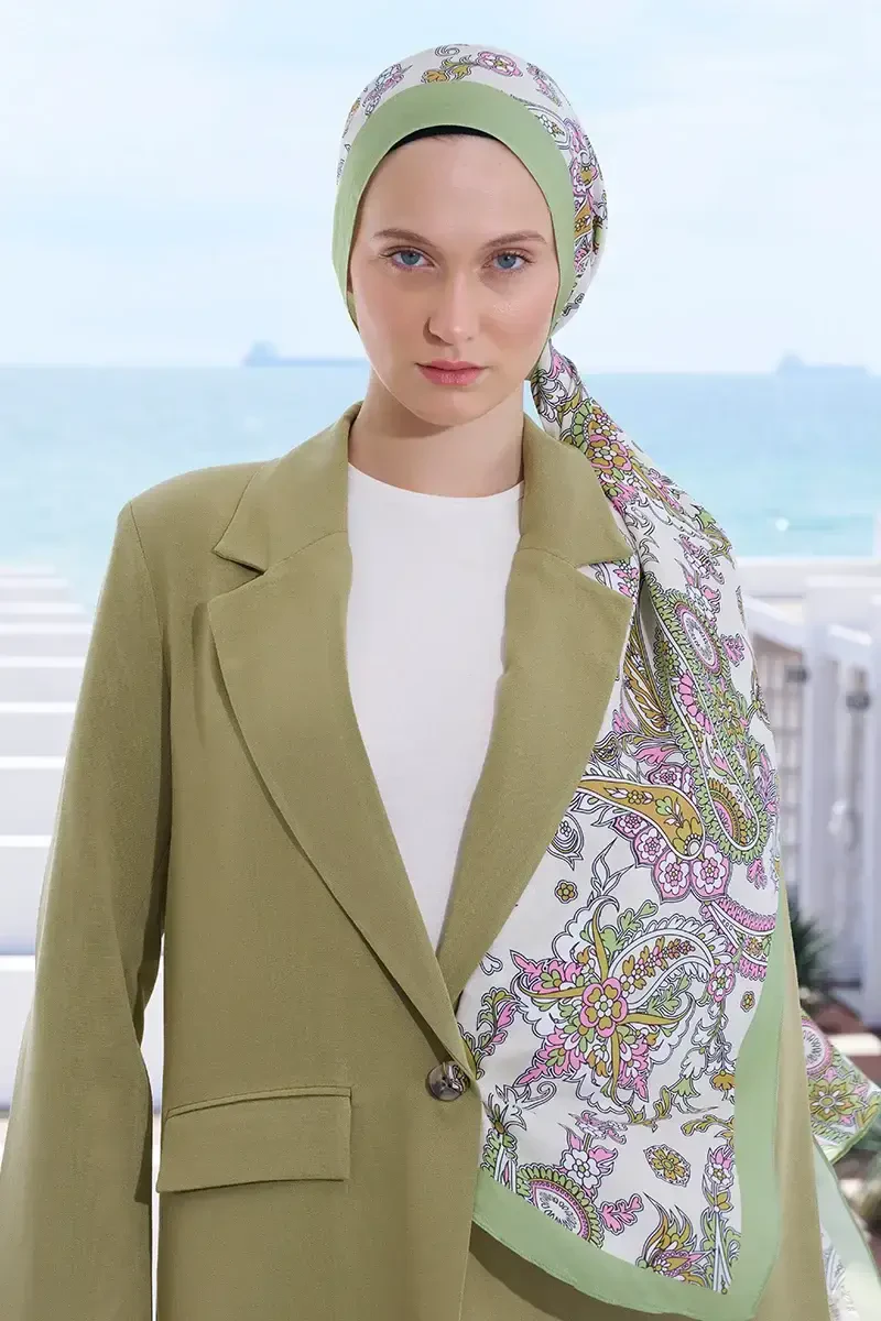 Curated Secret Garden Şal - Yeşil / Krem - ED Scarf