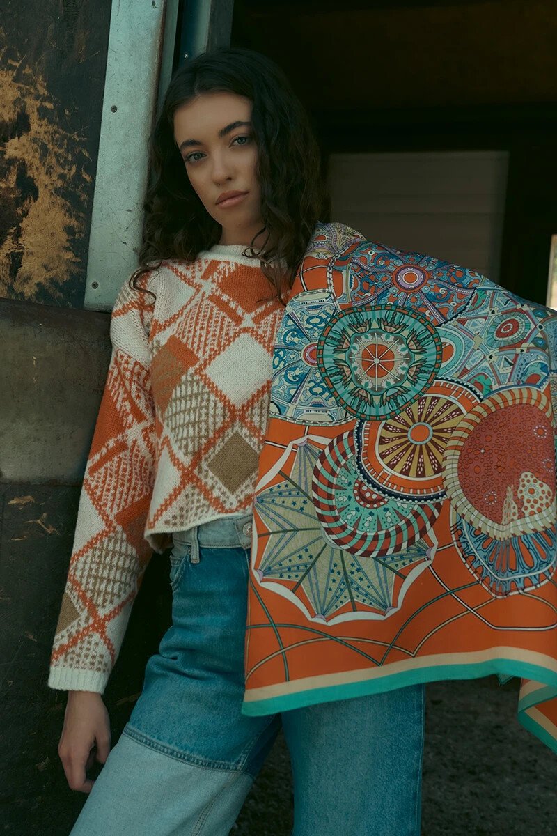 Desenli Modal Eşarp Analog - Turuncu - ED Scarf