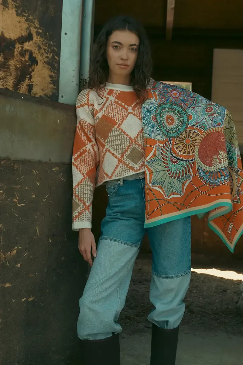 Desenli Modal Eşarp Analog - Turuncu - ED Scarf