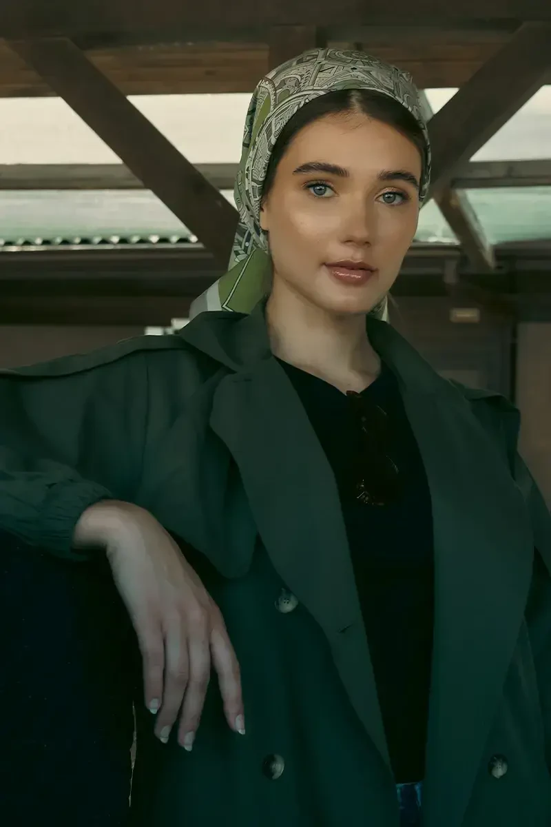 Desenli Modal Eşarp Analog - Yeşil - ED Scarf