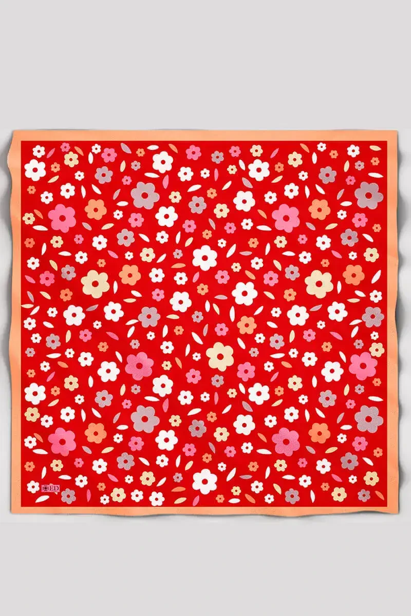 Desenli Modal Eşarp Çiçek - Kırmızı - ED Scarf