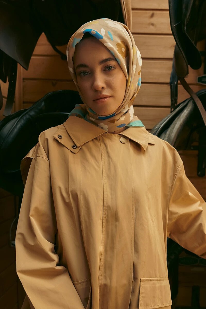 Desenli Modal Eşarp Çiçek - Vizon - ED Scarf