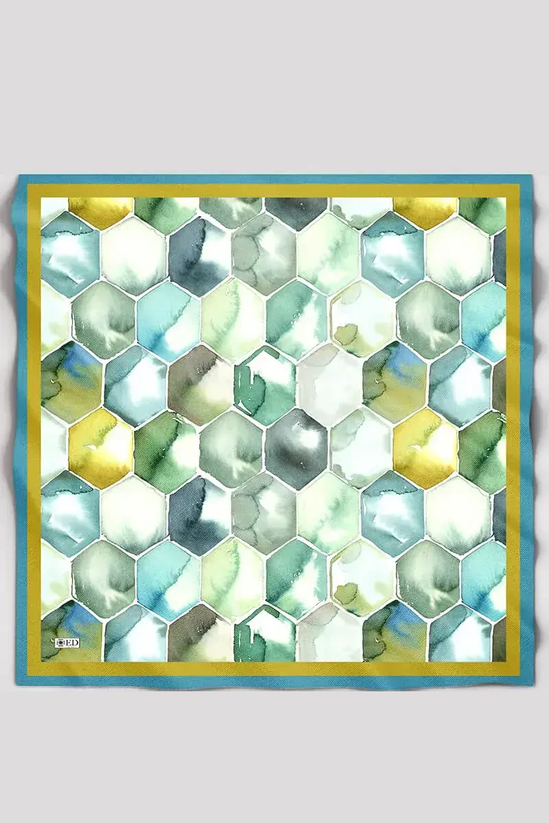 Desenli Modal Eşarp Petek - Mavi Yeşil - ED Scarf