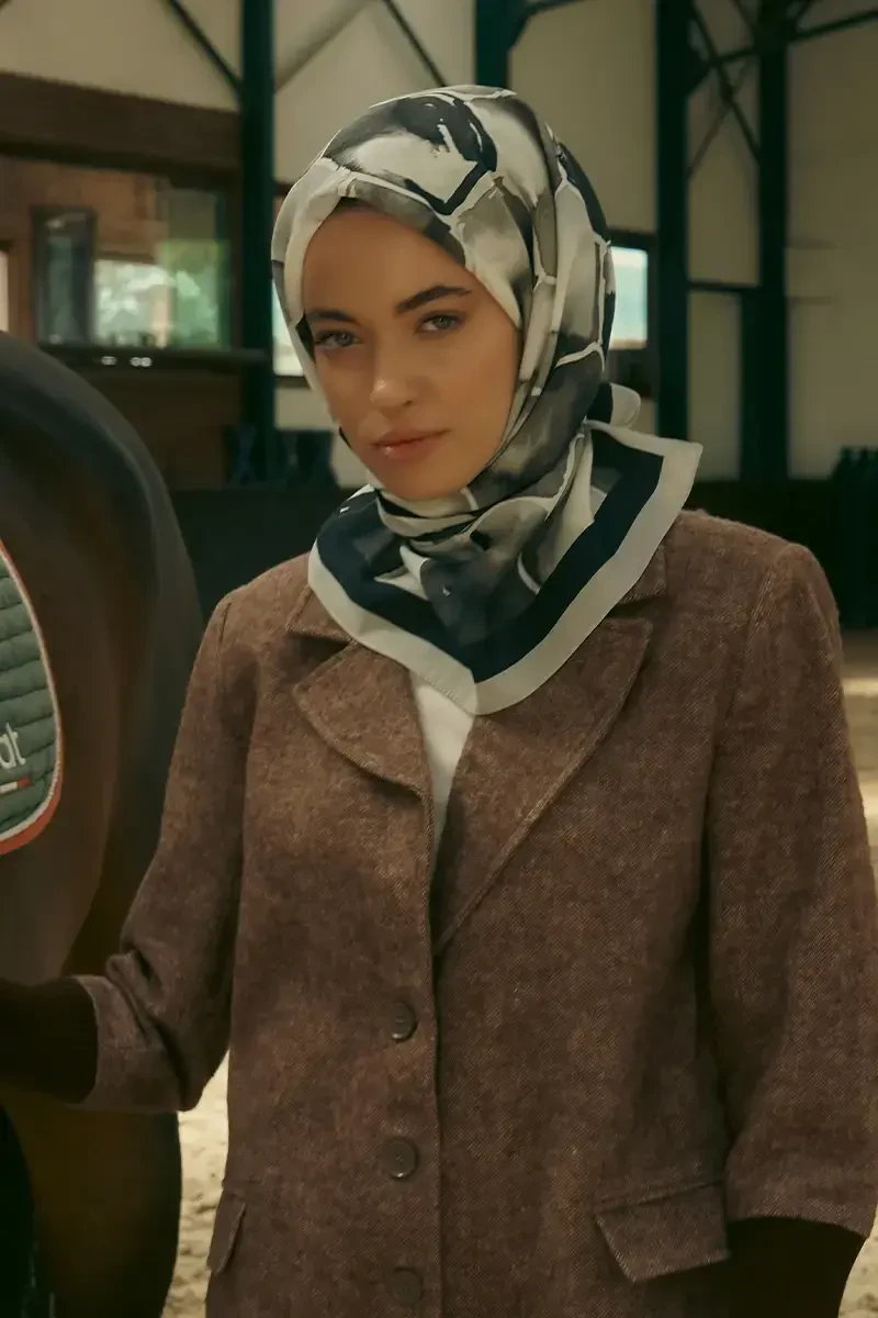 Desenli Modal Eşarp Petek - Siyah Gri - ED Scarf