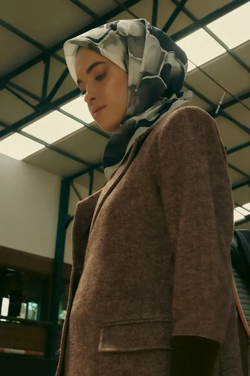 Desenli Modal Eşarp Petek - Siyah Gri - ED Scarf