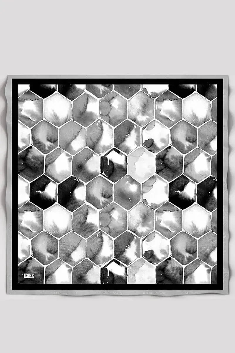 Desenli Modal Eşarp Petek - Siyah Gri - ED Scarf