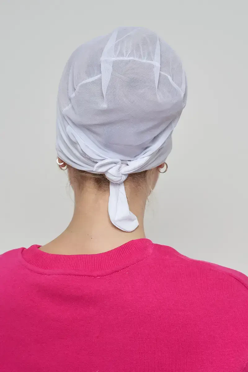 Dikişsiz Fileli Bone - Beyaz - ED SCARF