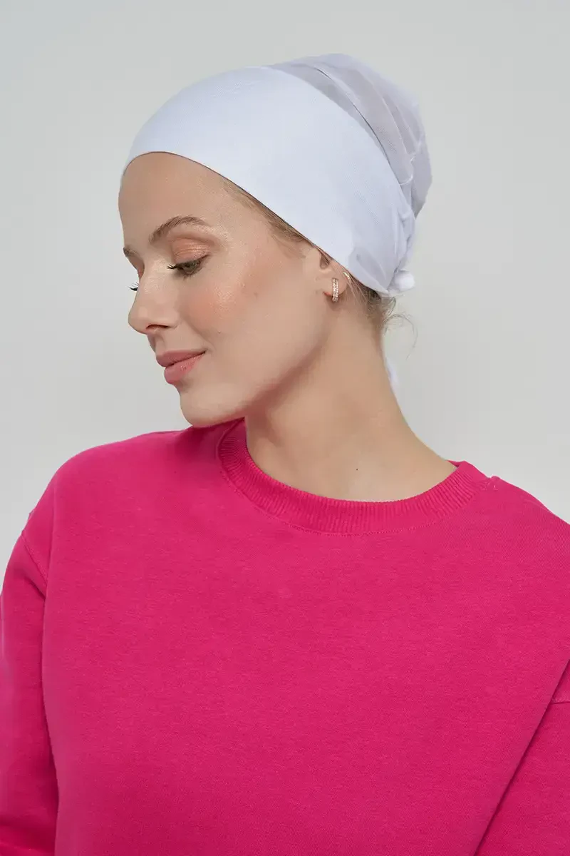 Dikişsiz Fileli Bone - Beyaz - ED SCARF