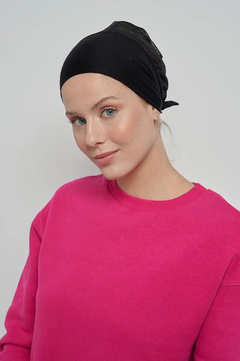 Dikişsiz Fileli Bone - Siyah - ED SCARF