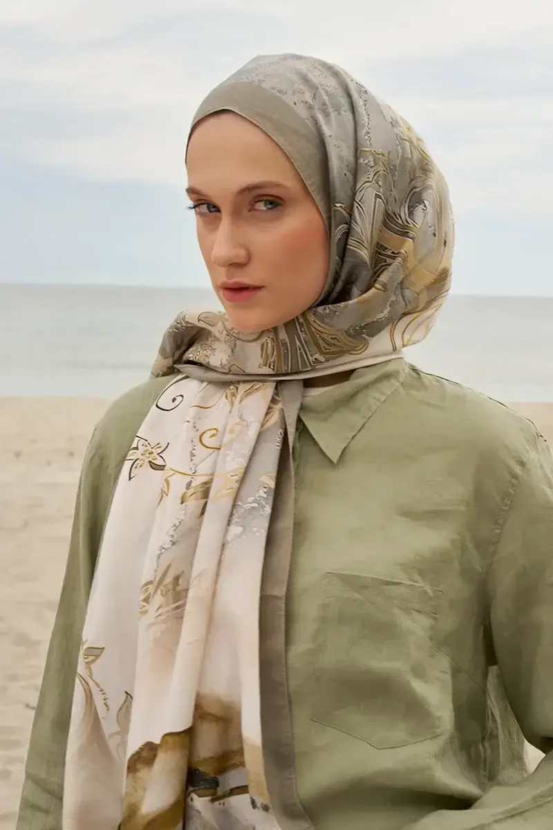 Doğa Esintisi Pamuk İpek Şal - Vizon - 3