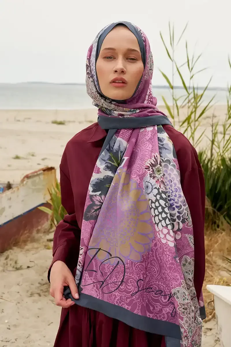 Elegant Desen Pamuk İpek Şal - Gül Kurusu