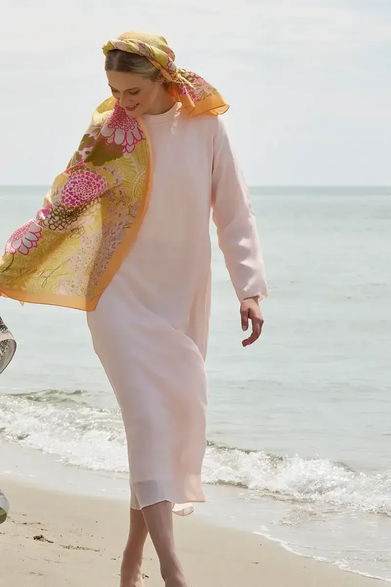 Elegant Desen Pamuk İpek Şal - Yağ Yeşili - 2