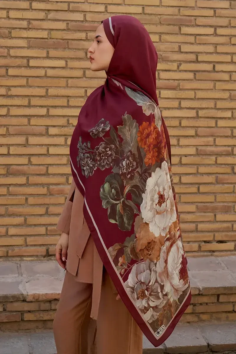 Floris Floş Viskon Şal - Bordo - 3