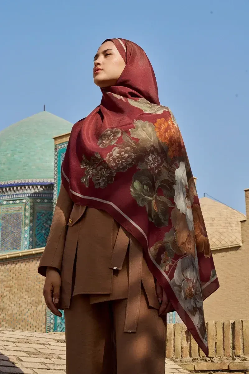 Floris Floş Viskon Şal - Bordo - ED SCARF