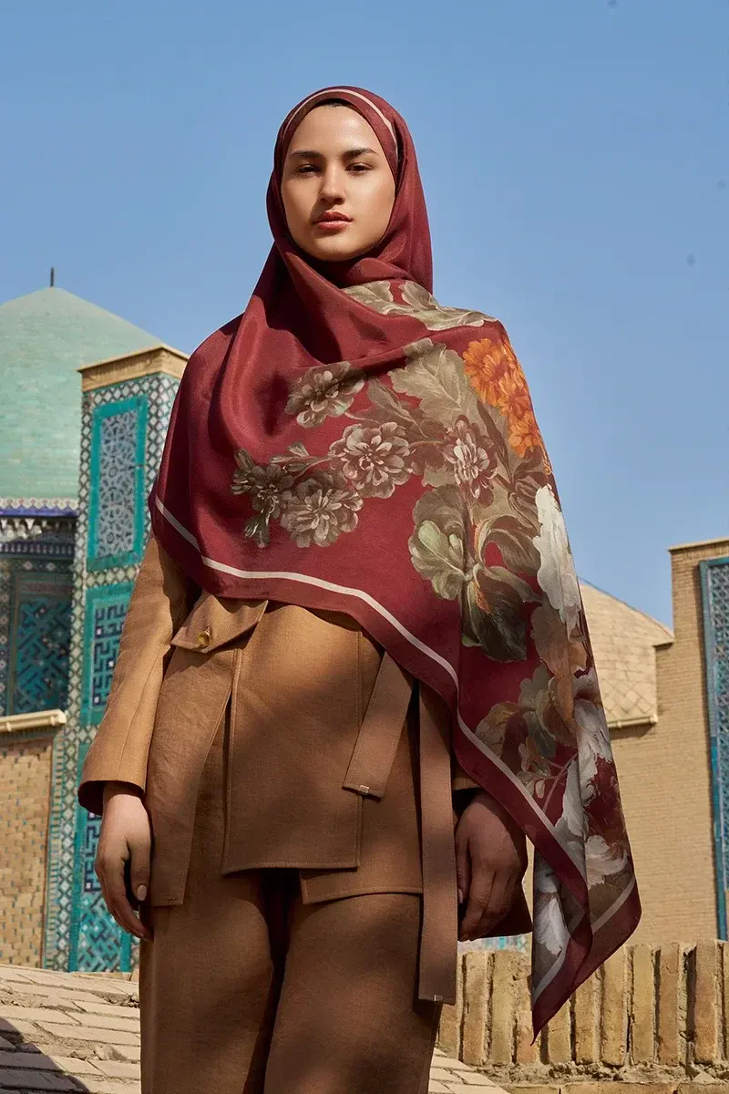 Floris Floş Viskon Şal - Bordo - ED SCARF