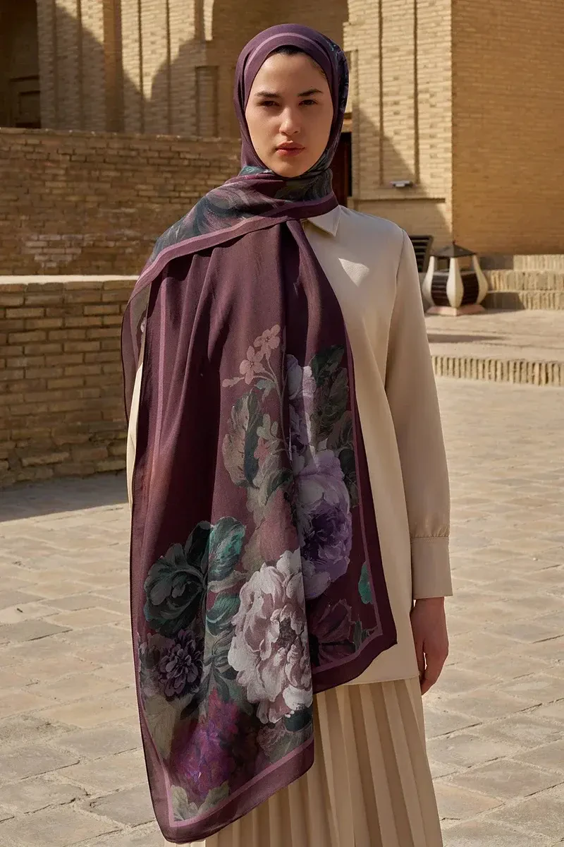 Floris Floş Viskon Şal - Mor - 4