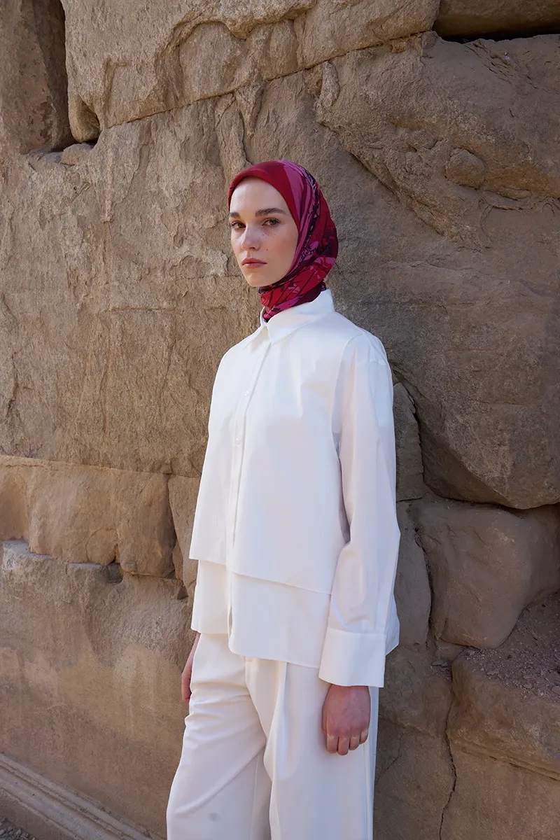 Glaze Botanic Desen Eşarp - Bordo - ED SCARF