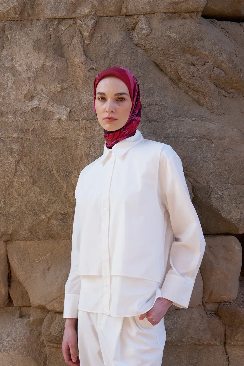 Glaze Botanic Desen Eşarp - Bordo - ED SCARF