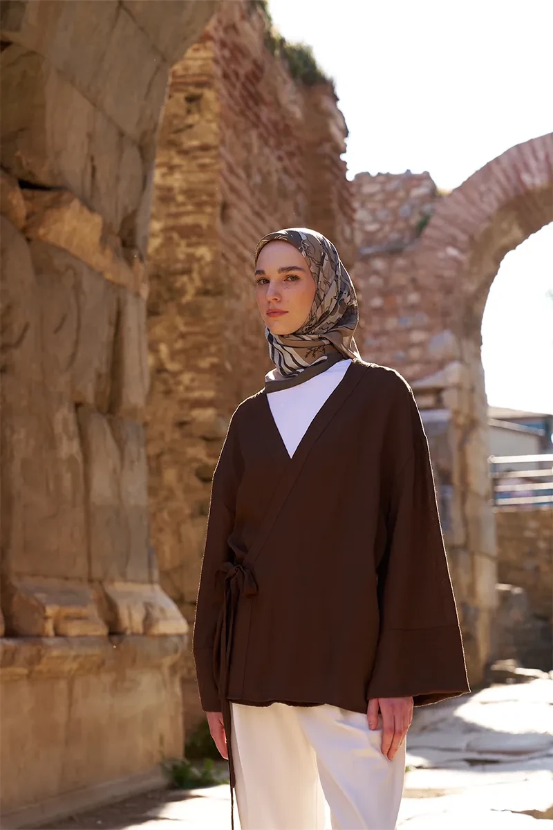 Glaze Botanic Desen Eşarp - Haki - ED SCARF