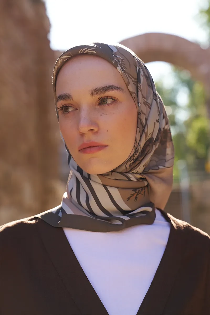 Glaze Botanic Desen Eşarp - Haki - ED SCARF