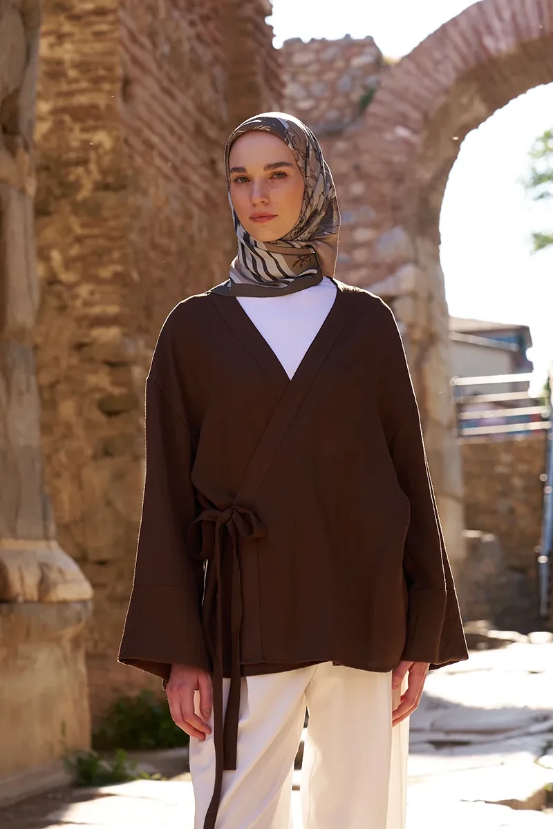 Glaze Botanic Desen Eşarp - Haki - ED SCARF