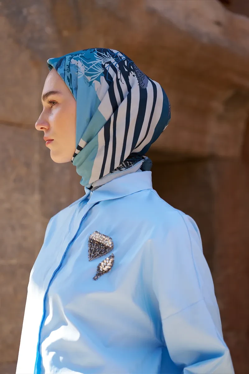 Glaze Botanic Desen Eşarp - Mavi - ED SCARF