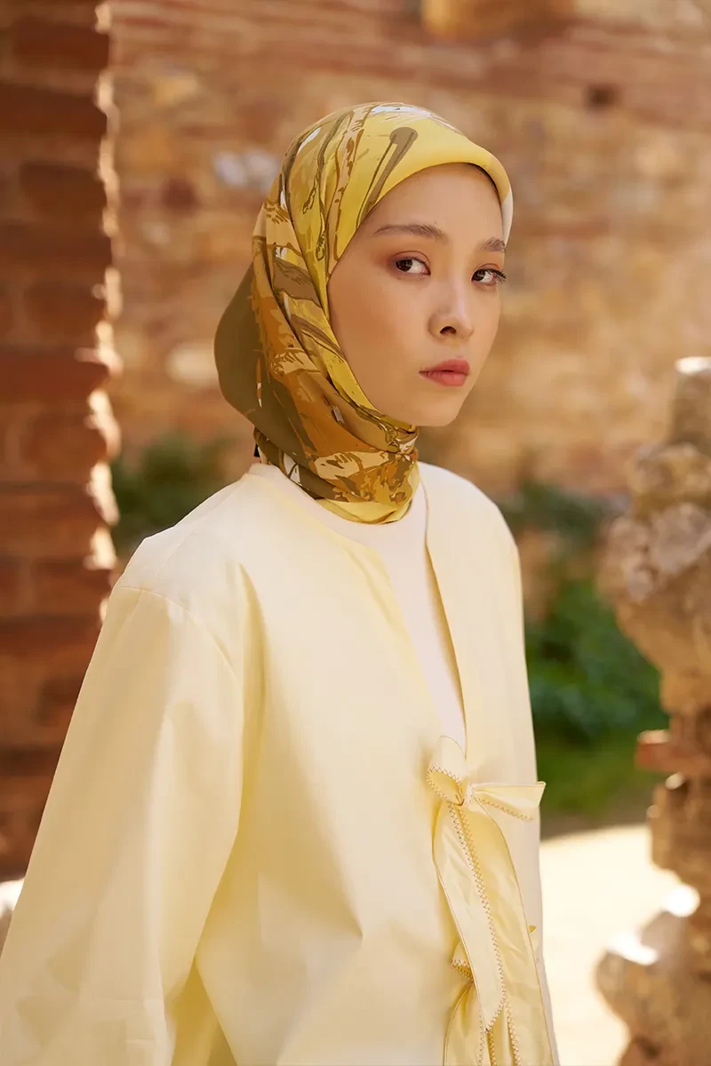 Glaze Botanic Desen Eşarp - Sarı - ED SCARF
