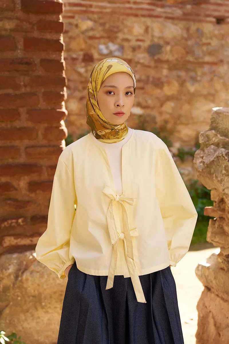 Glaze Botanic Desen Eşarp - Sarı - ED SCARF