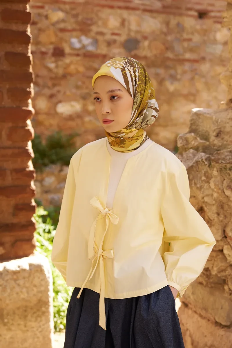 Glaze Botanic Desen Eşarp - Sarı - ED SCARF