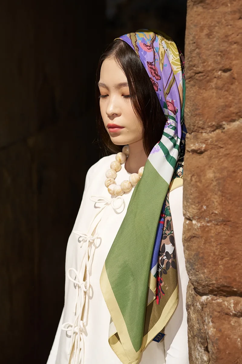 Glaze Botanic Desen Eşarp - Yeşil - ED SCARF