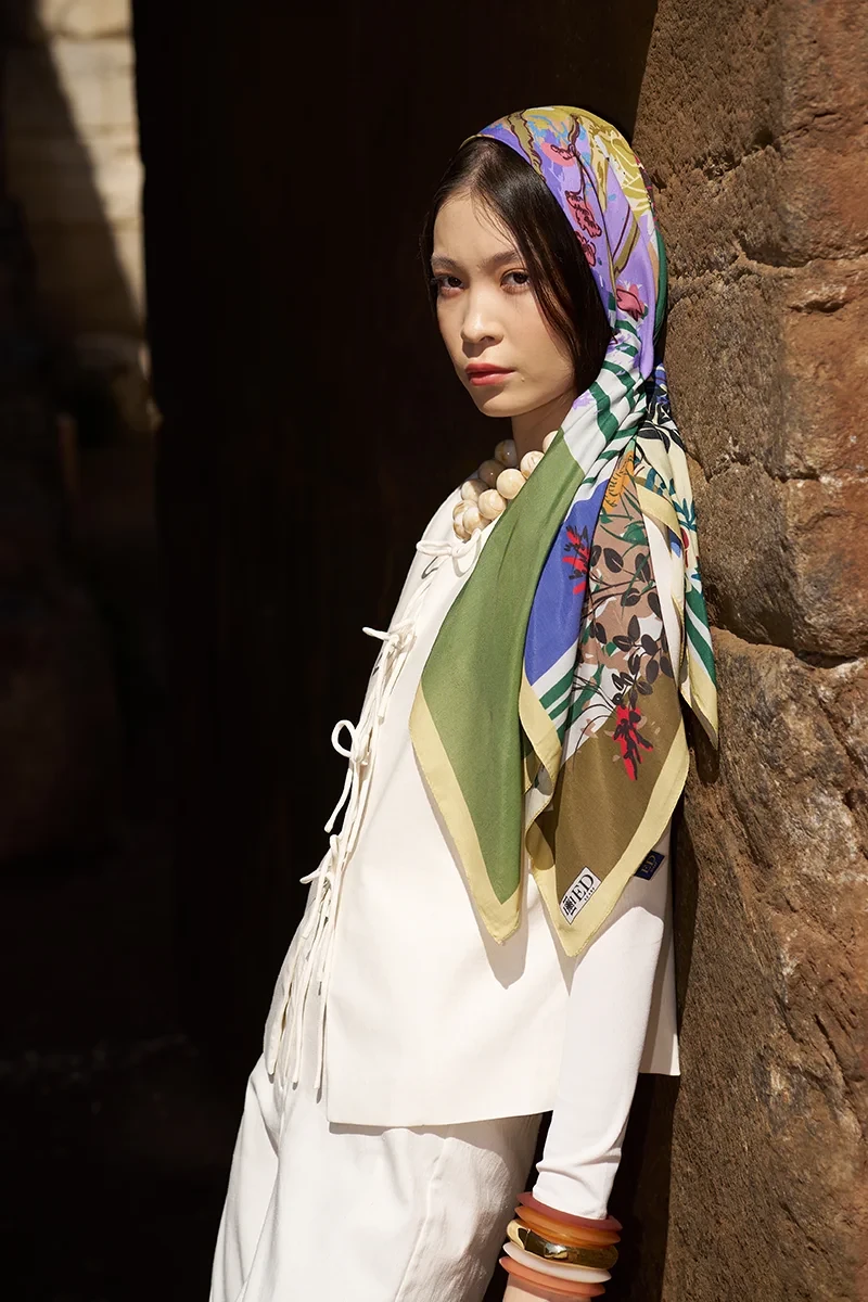 Glaze Botanic Desen Eşarp - Yeşil - ED SCARF