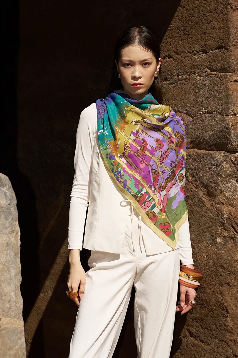 Glaze Botanic Desen Eşarp - Yeşil - ED SCARF